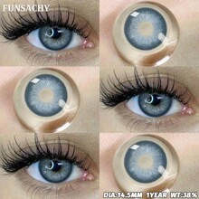 FUNSACHY 灰色大眼睛彩色隐形眼镜 年度使用眼妆软镜片易于佩戴 14.5 毫米万圣节服装角色扮演 - ANDRONI-BLUE/14.5mm - 查看 5