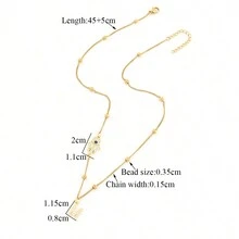 1pc New Classic Initial Hamsa Hand Gold Color Stainless Steel Bead Chain Necklace For Women - Yellow Gold - View 2