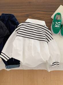 Spring New Striped Patchwork Shirt For Boys & Girls - White - View 2