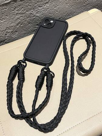 1 Set Handwoven Contrast Color Shoulder Strap Phone Case, Shockproof Soft Cover For Apple 11 12 13 14 15 16 17 Pro Max