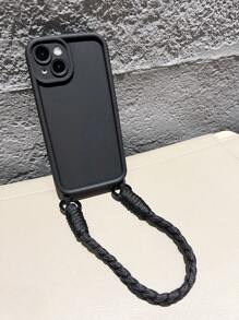 黑色挂绳套装，手工编织撞色肩带手机壳，防震软壳，适用于苹果11/12/13/14/15/16/17 Pro Max，春季礼物 - 辮子長短繩+手機殼 - 查看 5