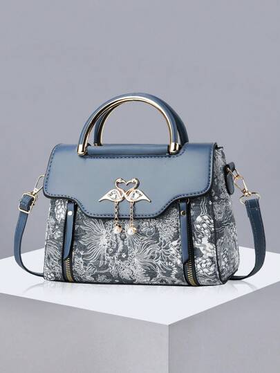 女士纯色方形托特包、手提包和斜挎包、时尚迷你单肩包，带扣装饰，史上最佳母亲节礼物