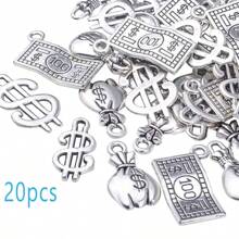 20/50 Stücke antik-silberne Dollar-Zeichen Anhänger, verdeckte Legierung Geldtasche Anhänger, 100 Dollar Schein Anhänger zum Selbermachen von Armbändern, Halsketten und Schmuck, 5 Stile