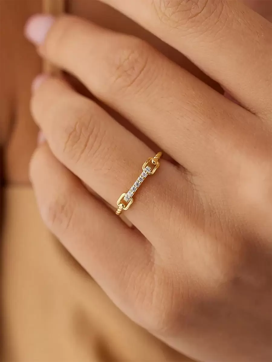 1 件铜镀金小号简约几何元素戒指,适合女性日常佩戴,别致优雅的设计 - 幾何扭線鋯石戒指 - 查看 1
