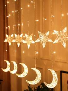 1pc 115 LED 4*0.8m USB 8 Modes Acrylic Hollowed-Out Star & Moon Curtain Lights For Wedding, Engagement, Home, Garden, Holidays, Festival