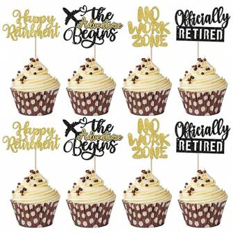 24pcs Happy Retirement Cupcake Toppers Retirement Decorations Retirement Cupcake Food Picks Officially Retired Cake Decorations For Retirement Farewell Party Decors Black Gold