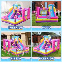 Trampolín Grande para Exteriores Infantil con Tema de "Parque de Dulces" - Incluye Bomba Inflable de Alta Potencia - Rosa - Ver 7