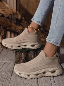 Neue Damen Lässig Sneaker Slip-On Strick Socken Schuhe, atmungsaktiv & bequem mit weicher Sohle