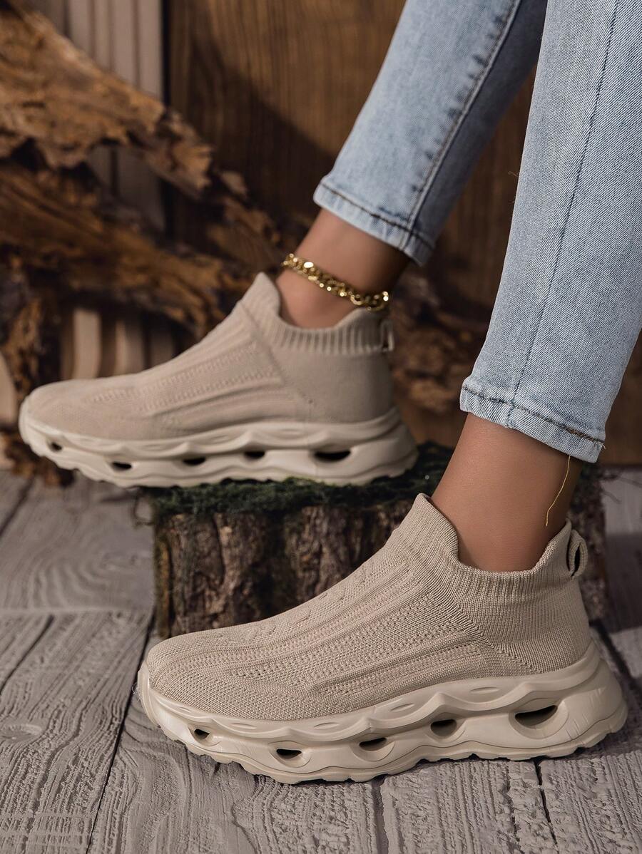 Neue Damen Lässig Sneaker Slip-On Strick Socken Schuhe, atmungsaktiv & bequem mit weicher Sohle