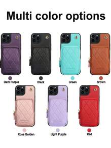 Funda de piel sintética (PU) compatible con iPhone 16, 15, 14, 13, 12, 11, Pro, X, XS, Max, XR, 8, 7 Plus, SE 2020, 2022, con ranuras para tarjetas, cremallera, bandolera y cuerda para el teléfono - Rojo - Ver 9