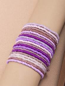 20pcs/Set Bohemian Gradient Colored Seed Beads Elastic Bracelet Set, Mix And Match