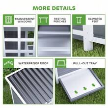 PawHut Wooden Chicken Coop, 39" Chicken House With Nesting Box, Pull-Out Tray, Waterproof Roof, For 4-6 Chickens, Rabbits, Light Gray - Light Grey - View 6