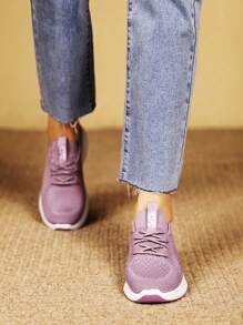 Zapatillas deportivas con cordones de otoño para mujeres,Ligeros Y Elegantes Para Mujeres,zapatos blancos elegantes,Zapatillas de correr con suela antideslizante para mujer, modernas para primavera y otoño, Zapato sin cordones transpirable de tejido de punto casual y plano para mujeres, Zapatos transpirables de malla de punto ligero con,ligero y cómodo en gristranspirables y ligeras.Zapatos Deportivos Casuales Cómodos, Transpirables, - Morado - Ver 6