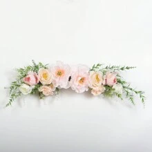 1pc Artificial Hanging Rose Peony Flower Wreath With Green Leaves, Decoration For Wedding Ceremony Arch, Front Door, Home Wall
