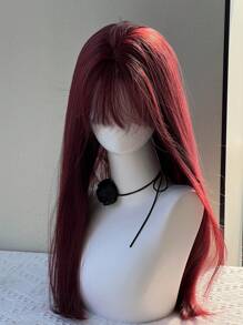 Cosplay Burgundy Long Straight Wig With Bangs 24 Inch Red Hair Synthetic Wigs For Women Fashion Daily Party Halloween Wigs(Accessories Not Included) - Burgundy - View 2