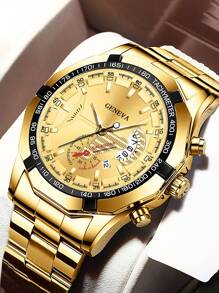 Montre à quartz pour hommes avec grand cadran et bracelet en acier, pour usage professionnel et décontracté