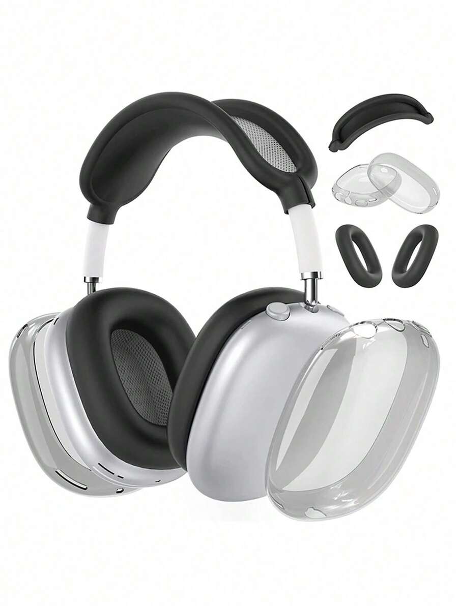 3 件套 AirPods Max 保护壳、Apple Max 耳机套、纯色软硅胶透明外壳 - 黑色 - 查看 1