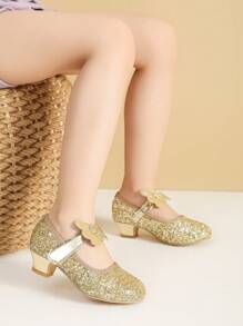 Girls Gold Dress Shoes Kids High Heel Shoes Cute Princess Shoes