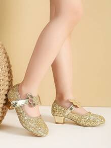 Girls Gold Dress Shoes Kids High Heel Shoes Cute Princess Shoes