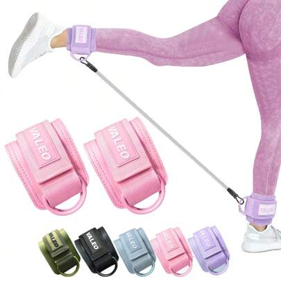 1 件健身脚踝绑带，用于腿部和臀部训练 - 带弹力带和环，适用于拉力器，2024 年新品，LOOGDEEL 健身脚踝绑带可调节脚部支撑加垫袖口脚踝负重腿部训练护具瑜伽运动工具男女通用，健身房