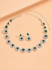 3 pièces Set de bijoux Collier et Boucles d'oreilles Strass Élégants, Accessoire polyvalent pour robe de mariée, mariage, banquet, fête