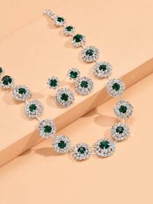 3 pièces Set de bijoux Collier et Boucles d'oreilles Strass Élégants, Accessoire polyvalent pour robe de mariée, mariage, banquet, fête