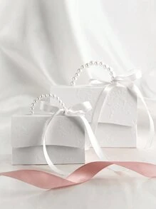 10pcs/2pcs-Faux Pearl Decorated Gift Bag, Simple Packaging Bag For Party, Pearl Handle Decorative Paper Gift Box, Exquisite Pure White Gift Packaging Box For Valentine's Day Wedding Gift, Letterpress Printing Flower Candy Box Mini Packaging Bag Paper Box Gift Set Box Small Gift Bags Wedding Favors Party Decoration