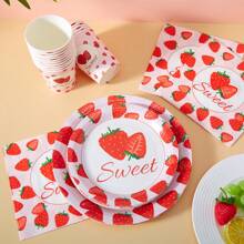 Strawberry Print Disposable Tableware Set, Suitable For Parties, Gatherings And Holiday Events - Multicolor - View 5