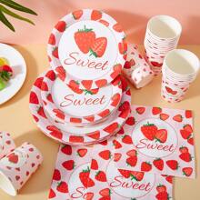 Strawberry Print Disposable Tableware Set, Suitable For Parties, Gatherings And Holiday Events - Multicolor - View 4