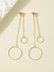 1 par de pendientes con colgante de cadena redonda para mujer, joyería - Amarillo Oro - Ver 3