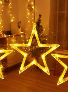 1pc 10-Head Star & Moon Decor Atmosphere Festival Light With Suction Cup, 3-Section Battery-Operated Five-Pointed Star String Light