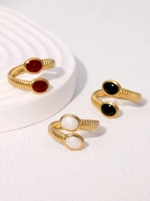 1pc Vintage Retro Minimalist Design Geometric Stainless Steel Open Ring, Elegant Vibe Suitable For Women Everyday & Party Wear