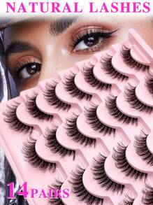 ENCHUW 14 pares de pestañas postizas ENCHUW con banda transparente, pestañas naturales rizadas para maquillaje de fiesta, pestañas postizas de imitación de visón
