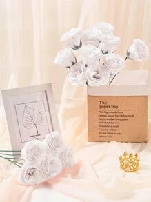 MEHELANY 20支装 2.76英寸闪光玫瑰花束，DIY人造闪光花束，白色仿真花，人造玫瑰，永不凋谢的闪亮人造玫瑰花束，适合周年纪念、订婚、结婚礼物、家居装饰、办公室厨房装饰、派对装饰、房间装饰、情人节装饰、母亲节装饰、送给女友、妈妈、女士的生日礼物（含包装纸） - 白色 - 查看 3