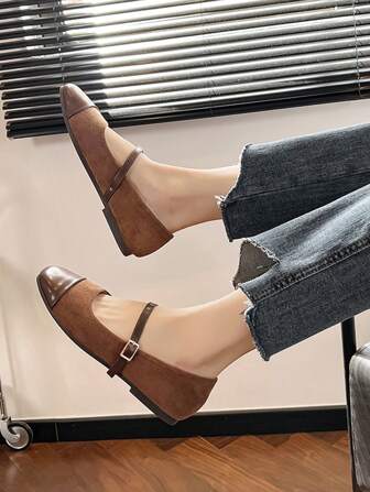 French Style Mary Jane Women's Flats, New Spring/Autumn Fashion Versatile Patchwork Square Toe Soft Bottom Casual Loafers