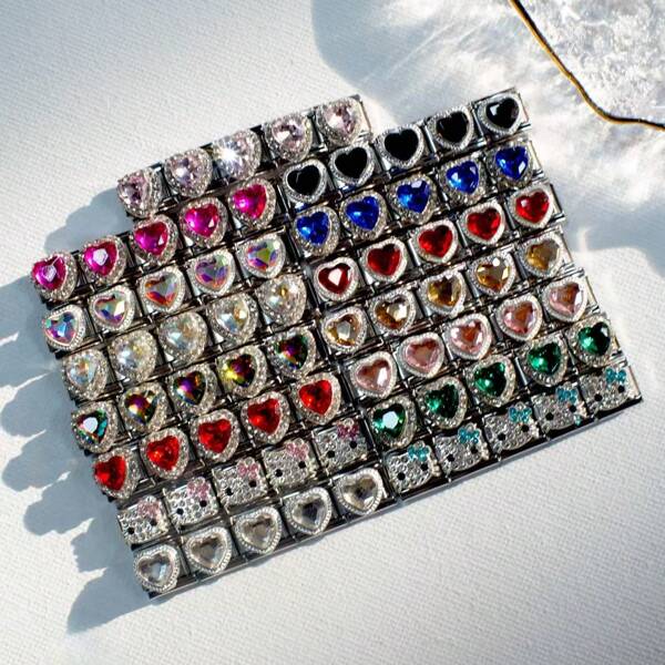 1pc Italy Style Stainless Steel Diamond Edged Multicolored Heart Charm Bracelet Component Cute And Detachable Suitable For DIY Making
