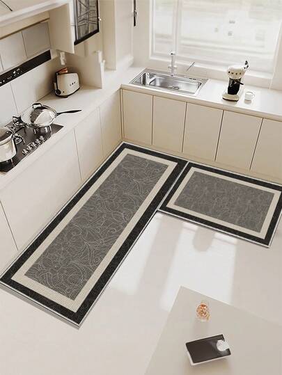 1件装黑灰条纹图案厨房地垫，防滑防水，适用于房间装饰、客厅、浴室、卧室、门垫、地毯和户外地毯，采用聚酯纤维制成，易于清洁且可机洗，适合所有季节和节假日使用。
