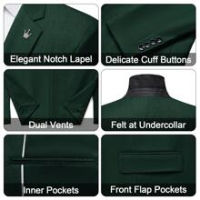 MAGE MALE Mens Suits Slim Fit 3 Piece Tuxedo Suit One Button Solid Prom Wedding Party Blazer Vest Pants Set - 墨綠色 - 查看 3