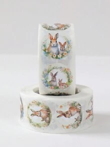 500张/卷复活节兔子礼品包装贴纸，兔子图案糖果礼品袋密封标签节日派对礼品包装用品情人节