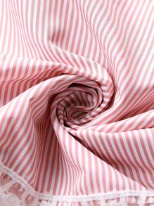 Women's Pink Striped Patchwork Hollow Embroidery Design Skirt, Versatile & Sweet