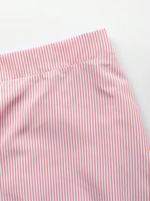 Women's Pink Striped Patchwork Hollow Embroidery Design Skirt, Versatile & Sweet