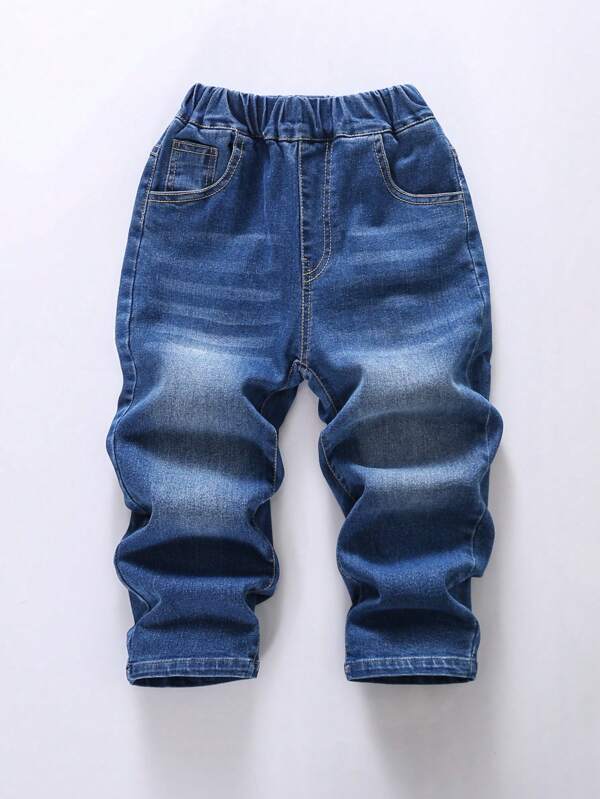 Young Boy Solid Color Elastic Casual Denim Jeans Pants, Spring