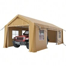 10x20 Ft Carport Heavy Duty Canopy, Portable Garage With Removable Sidewalls Doors & Windows, All Season Waterproof Tarp Outdoor Storaeg Shed For Car Truck Boat Party, Khaki - 卡其色 - 查看 2