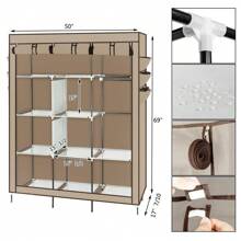 New Utility Closet Holder Storage Wardrobe Clothes Rack Shelves Cabinet Brown