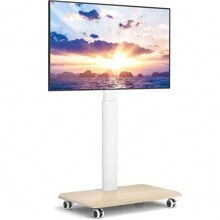 Rfiver Rfiver Rolling TV Stand For 32 To 70 Inch TVs, Modern Portable Corner TV Stand With Upgraded Wheels, 9 Levels Of Height & ±30° Swivel Adjustable Mobile TV Stand For Bedroom, Corner, Small Dorm, White