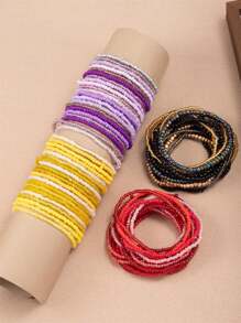 20pcs/Set Bohemian Gradient Colored Seed Beads Elastic Bracelet Set, Mix And Match