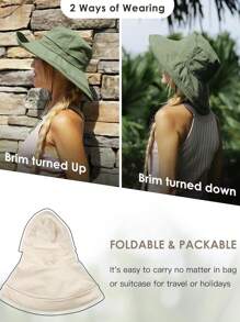 1 pièce Chapeau de soleil pour femmes, chapeau de jardin à large bord avec trou pour queue de cheval, protection solaire pour la plage, matériau respirant, chapeau d'été avec bord relevable