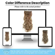 Extensiones de cabello sintético, set de 7 piezas con 16 clips, de color marrón mezclado con rubio, ondulado largo, resistente al calor, para uso diario, de fiesta y vacaciones de las mujeres