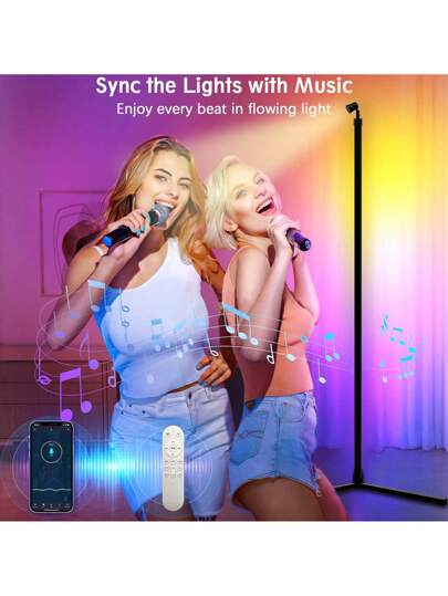 Corner Vloer Lamp, Slimme Adjust RGB LED Lights 20 Million 800+ Modes, Music Sync, Timer Setting, Bluetooth App Remote Control Ideal Living Rooms, Bedrooms, Gaming Rooms