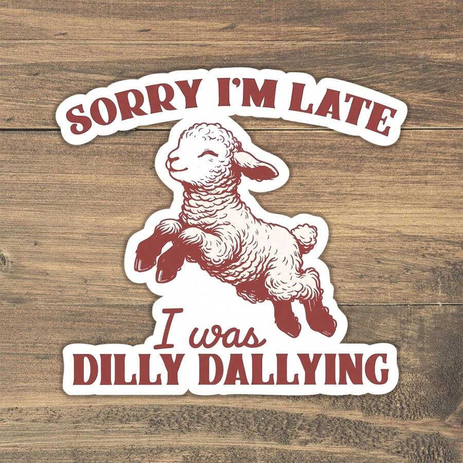1 件对不起我迟到了我犹豫不决贴纸，复古动物谚语，有趣的树懒和绵羊贴纸，适用于保险杠、笔记本、水瓶、钢琴，完美的朋友礼物 - 彩色 - 查看 1